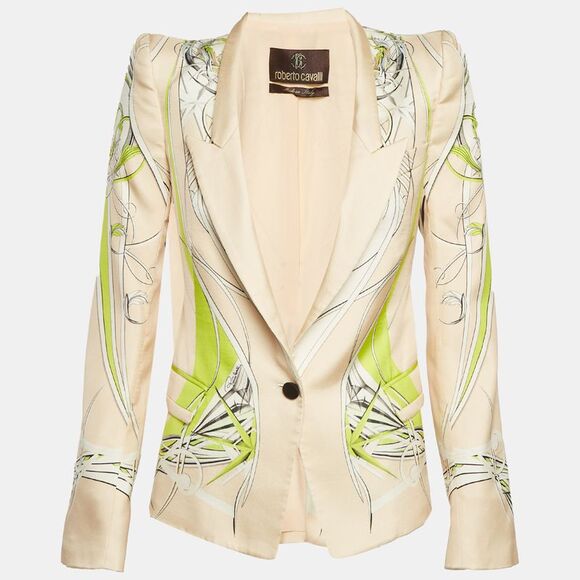 Roberto Cavalli Jackets & Blazers - Roberto Cavalli Light Orange Abstract Print Satin Regular Fit Blazer S
